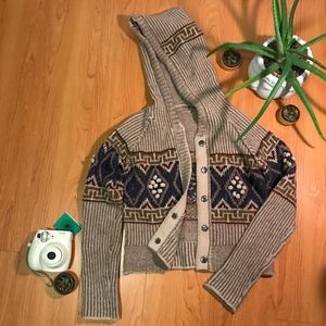 Free People Tribal Cropped Knitted Hoodie Sweater
